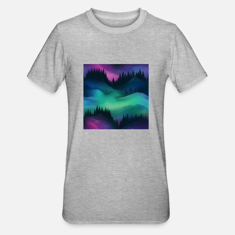 Celestial Lights: Polarlichter-Kollektion - Unisex Polycotton T-Shirt - Grau meliert