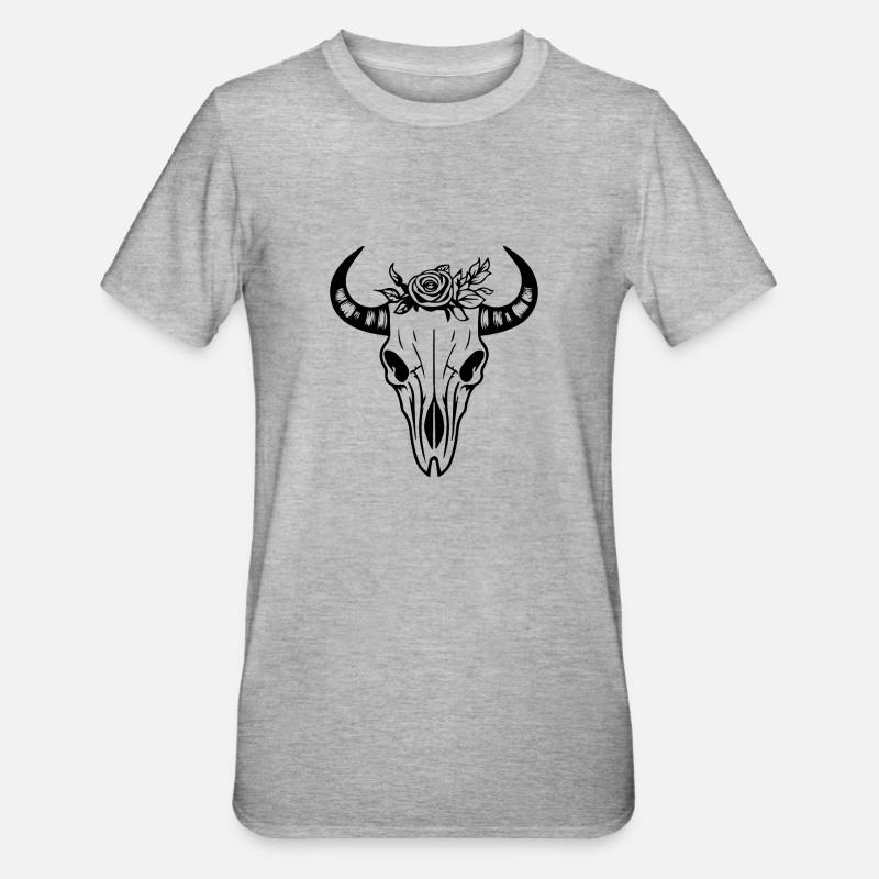 Kuh Schädel Boho - Unisex Polycotton T-Shirt - Grau meliert