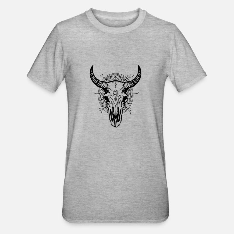 Kuh Schädel Boho - Unisex Polycotton T-Shirt - Grau meliert