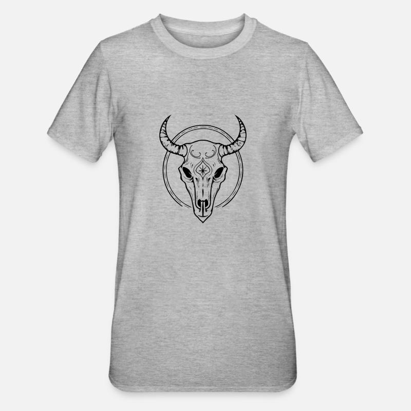 Kuh Schädel Boho - Unisex Polycotton T-Shirt - Grau meliert