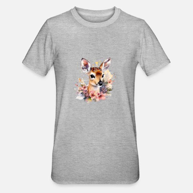 Cerf fleuri - T-shirt polycoton Unisexe - gris chiné