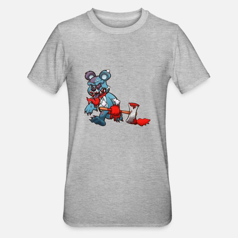 Evil Teddy Bear With Axe - Unisex Polycotton T-Shirt - heather grey