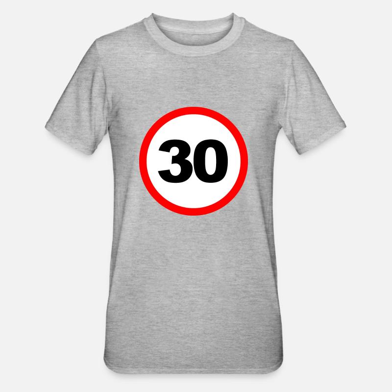 30/ Geschwindigkeit Design/ Schild Design - Unisex Polycotton T-Shirt - Grau meliert