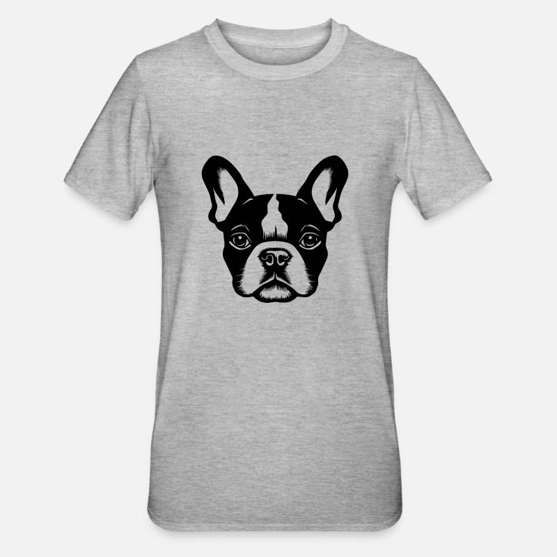 Bouledogue français Terrier de Boston - T-shirt polycoton Unisexe - gris chiné