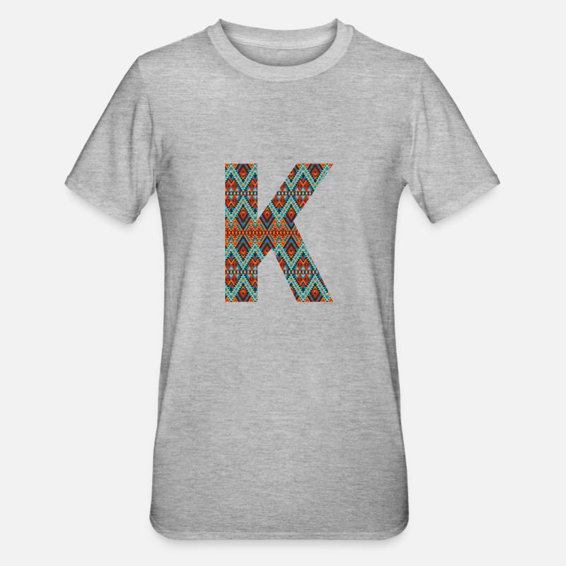 Lettre K- design boho, monogramme coloré - T-shirt polycoton Unisexe - gris chiné