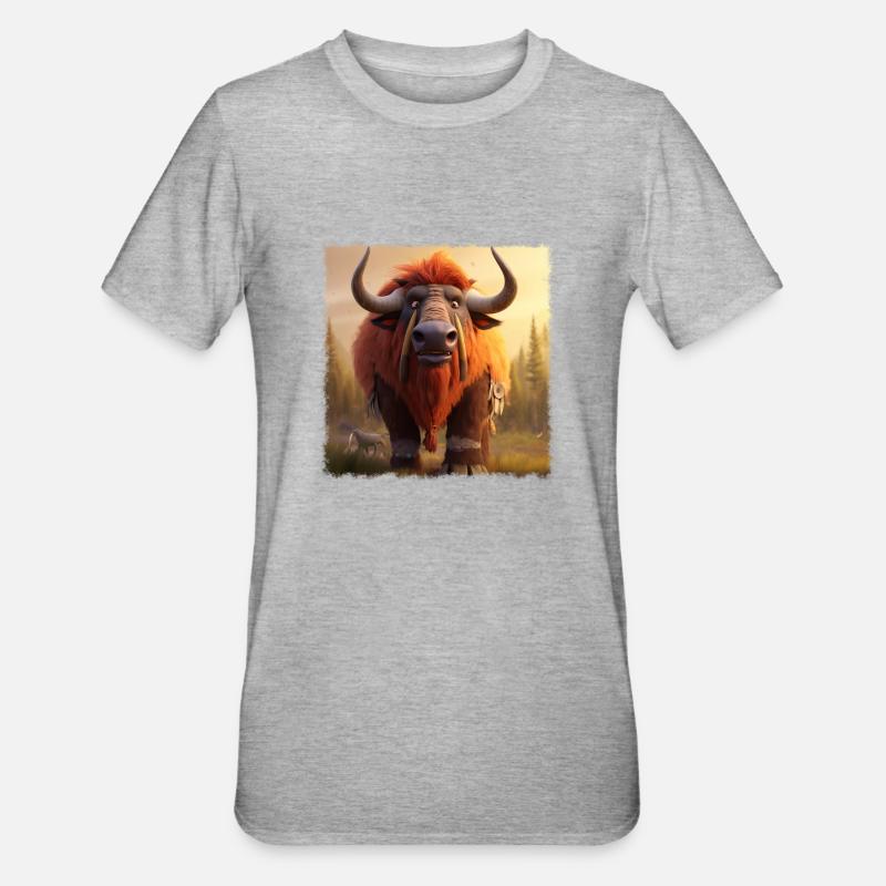 Cooles Bison - Unisex Polycotton T-Shirt - Grau meliert