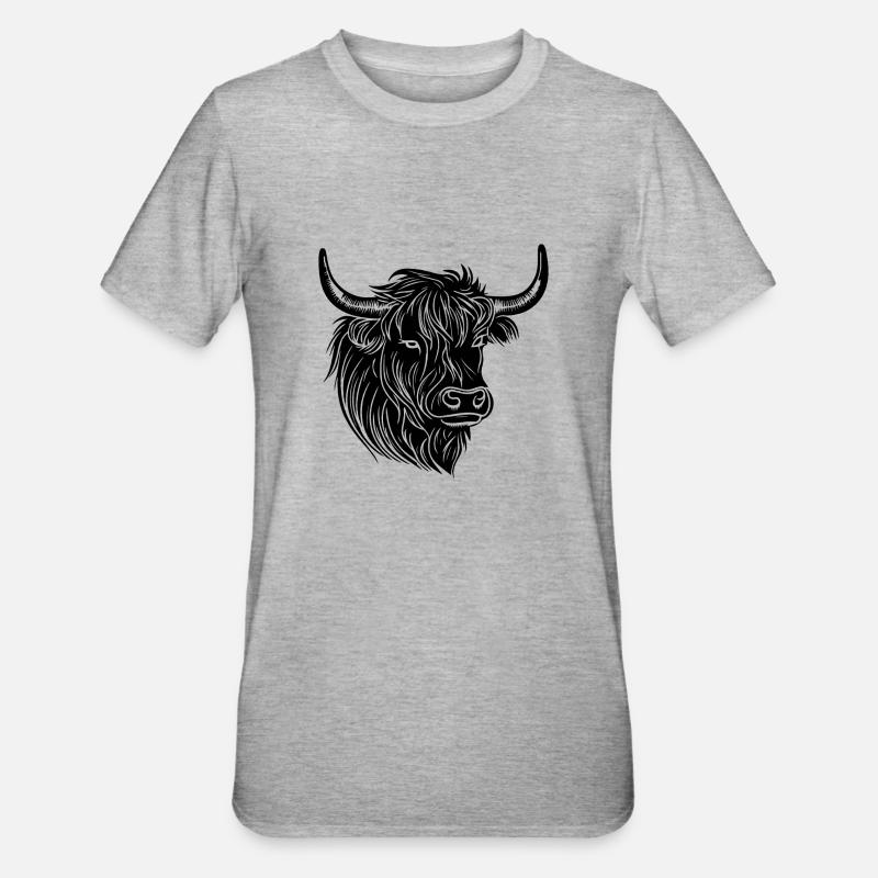 Vache écossaise des Highlands - T-shirt polycoton Unisexe - gris chiné
