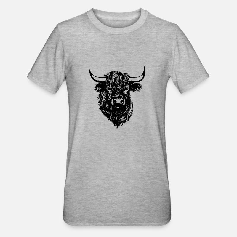 Vache écossaise des Highlands - T-shirt polycoton Unisexe - gris chiné