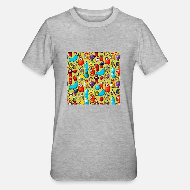Happy Monsters Pattern - Unisex Polycotton T-Shirt - heather grey