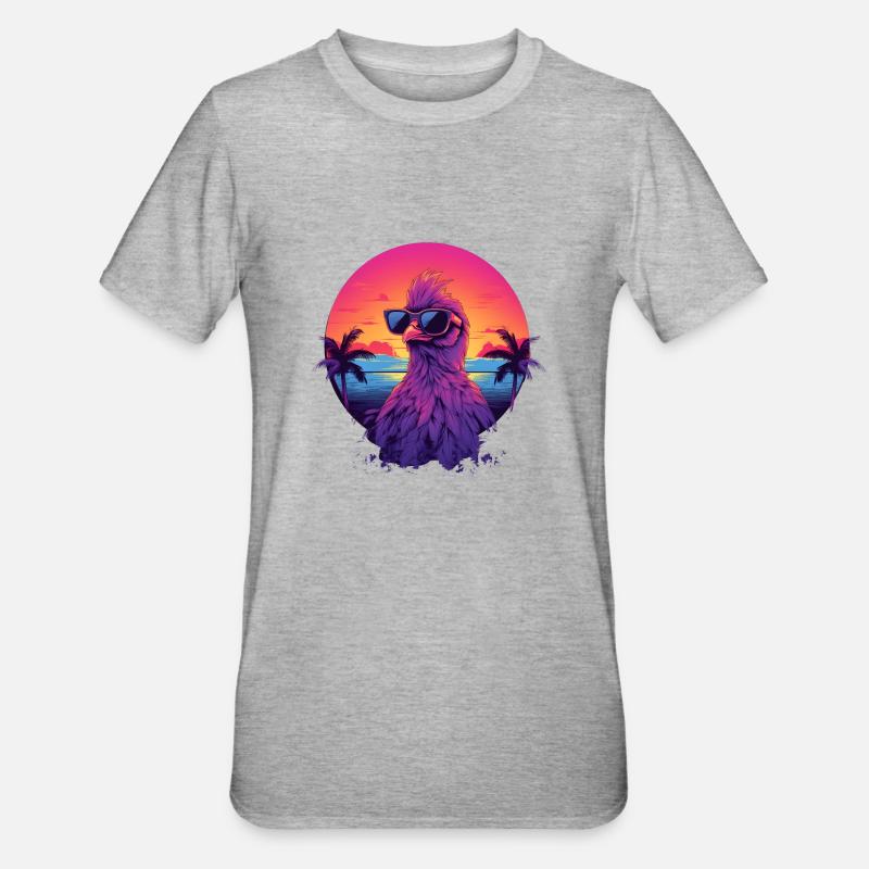 Synthwave Chicken Sunset - T-shirt polycoton Unisexe - gris chiné
