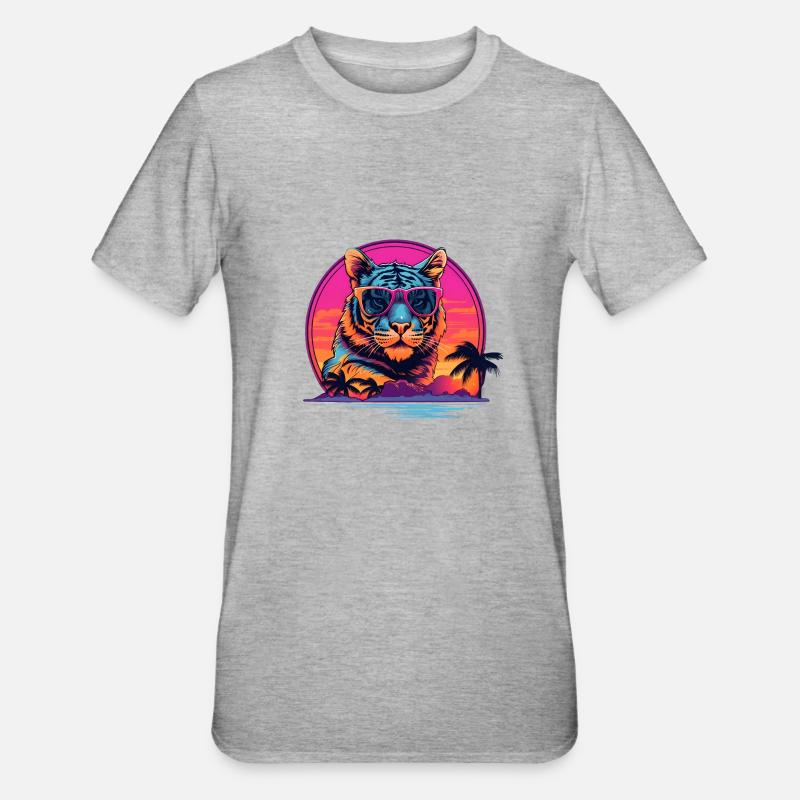 Synthwave Tiger Sunset - T-shirt polycoton Unisexe - gris chiné