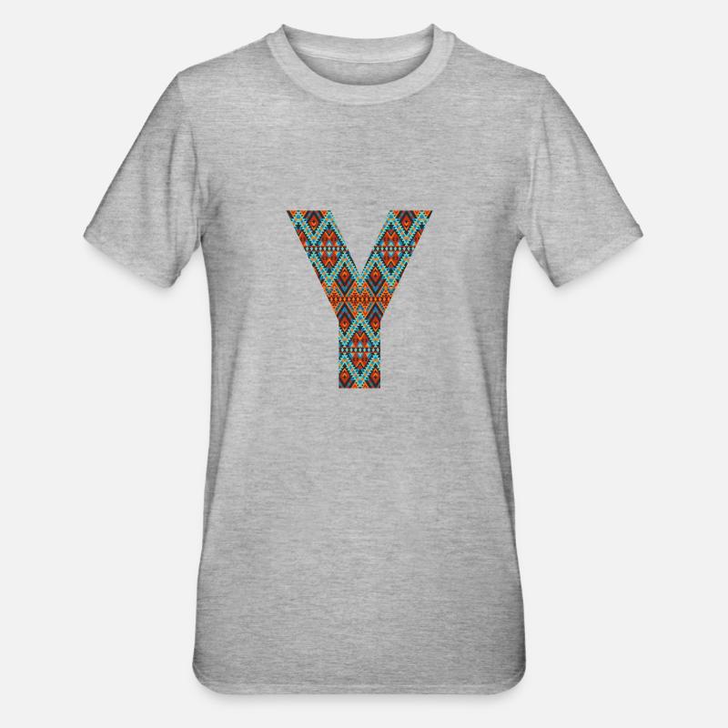 Buchstabe Y- Boho-Design, buntes Monogramm - Unisex Polycotton T-Shirt - Grau meliert
