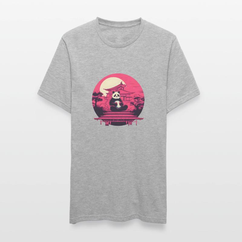 Synthwave mangeant Panda Japon Coucher de soleil T-shirt polycoton Unisexe