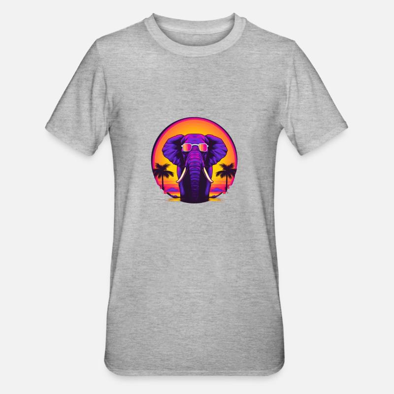 Synthwave Elephant African Sunset - T-shirt polycoton Unisexe - gris chiné