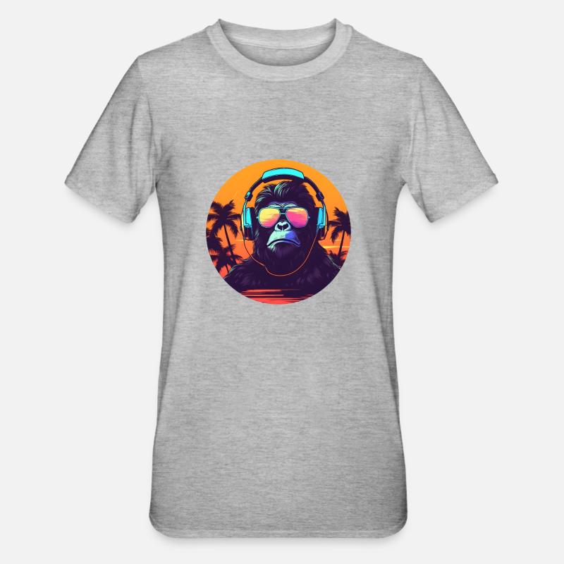 Synthwave DJ Gorilla - T-shirt polycoton Unisexe - gris chiné