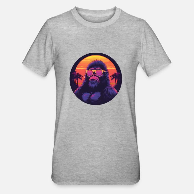 Synthwave gorilla Sunset - T-shirt polycoton Unisexe - gris chiné