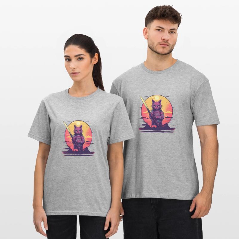 Synthwave samurai Cat sunset Unisex Polycotton T-Shirt