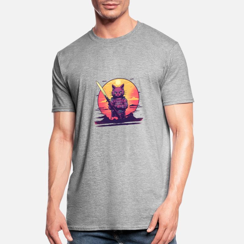 Synthwave samurai Cat sunset Unisex Polycotton T-Shirt