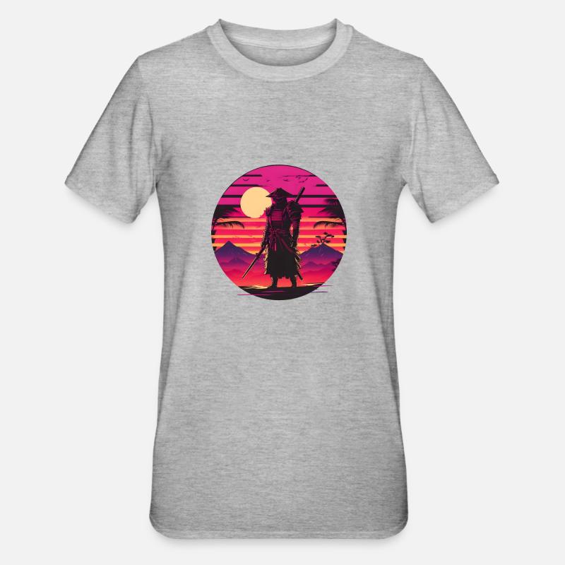 Synthwave Samurai Sunset - T-shirt polycoton Unisexe - gris chiné