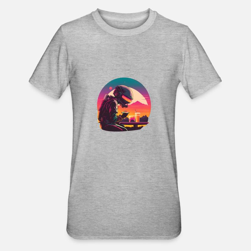 Synthwave astronaut Space dinner - Unisex Polycotton T-Shirt - heather grey
