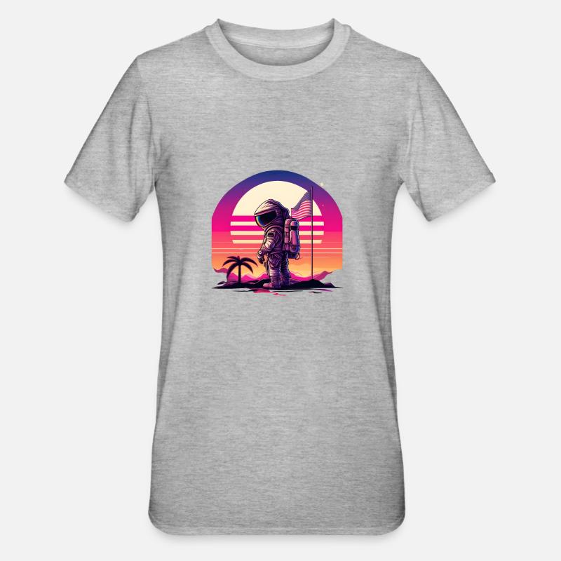 Synthwave Astronaut Space Sunset - T-shirt polycoton Unisexe - gris chiné