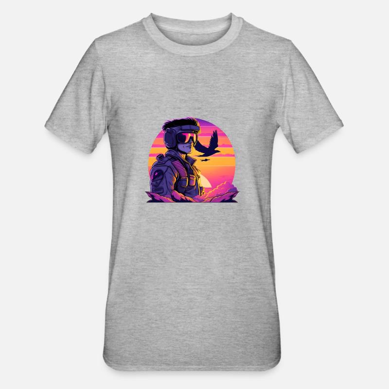 Synthwave Air-force Pilot - Unisex Polycotton T-Shirt - heather grey