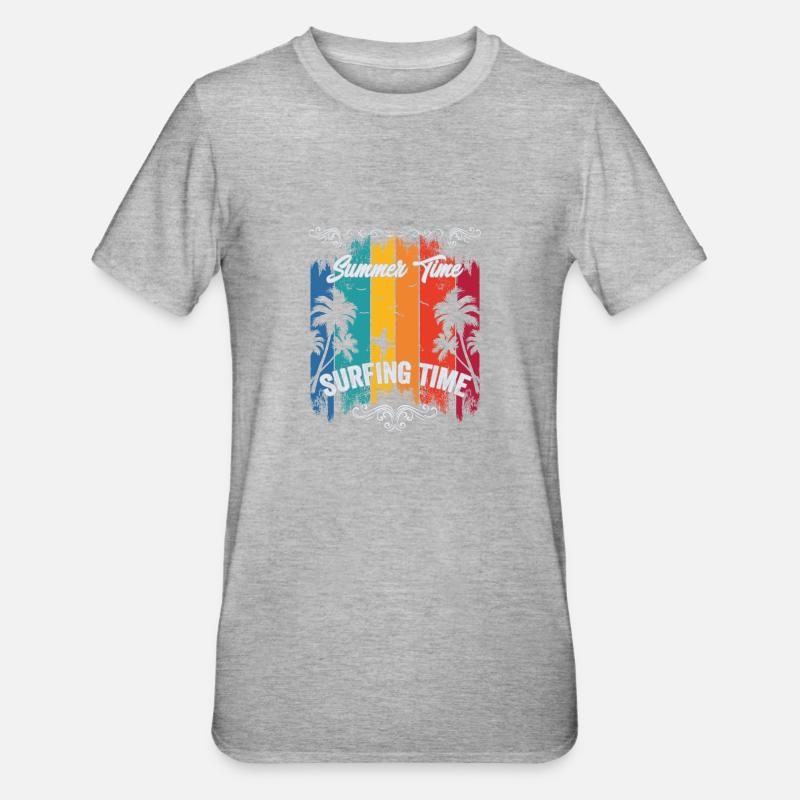 Summer Time Surfing Time - Unisex Polycotton T-Shirt - heather grey