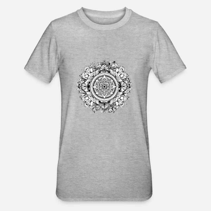 Mandala Zen n°1 - T-shirt polycoton Unisexe - gris chiné
