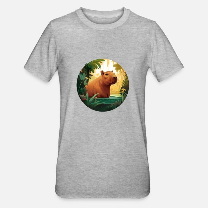 Baignade Capybara - T-shirt polycoton Unisexe - gris chiné