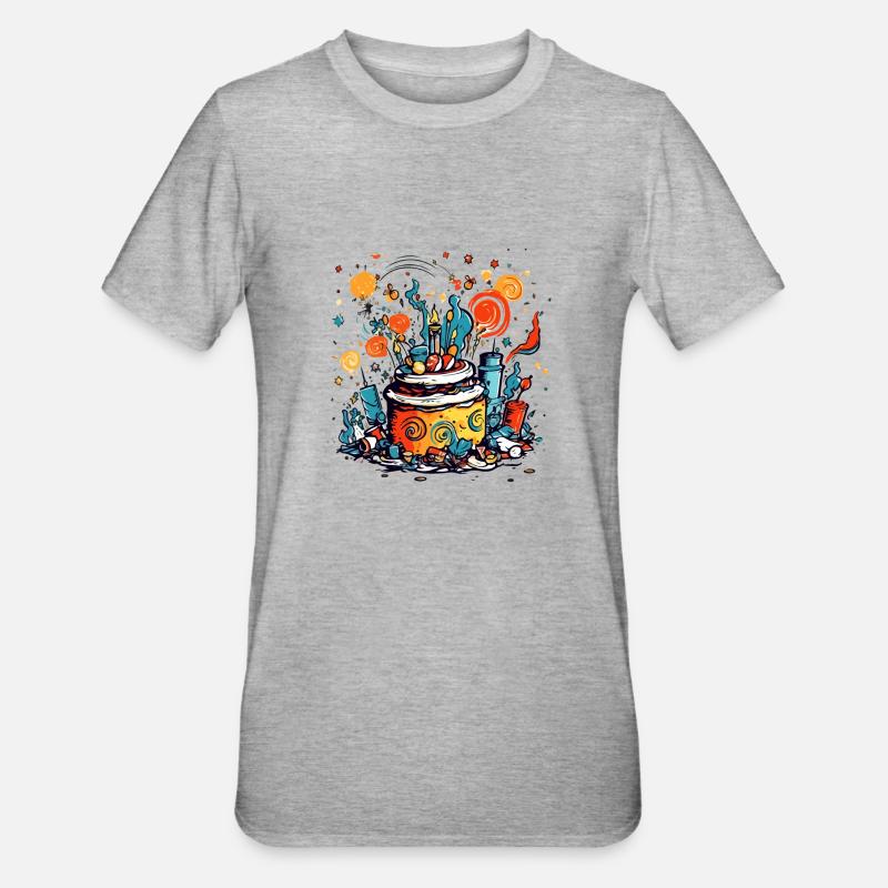 Gâteau d anniversaire n°2 - T-shirt polycoton Unisexe - gris chiné