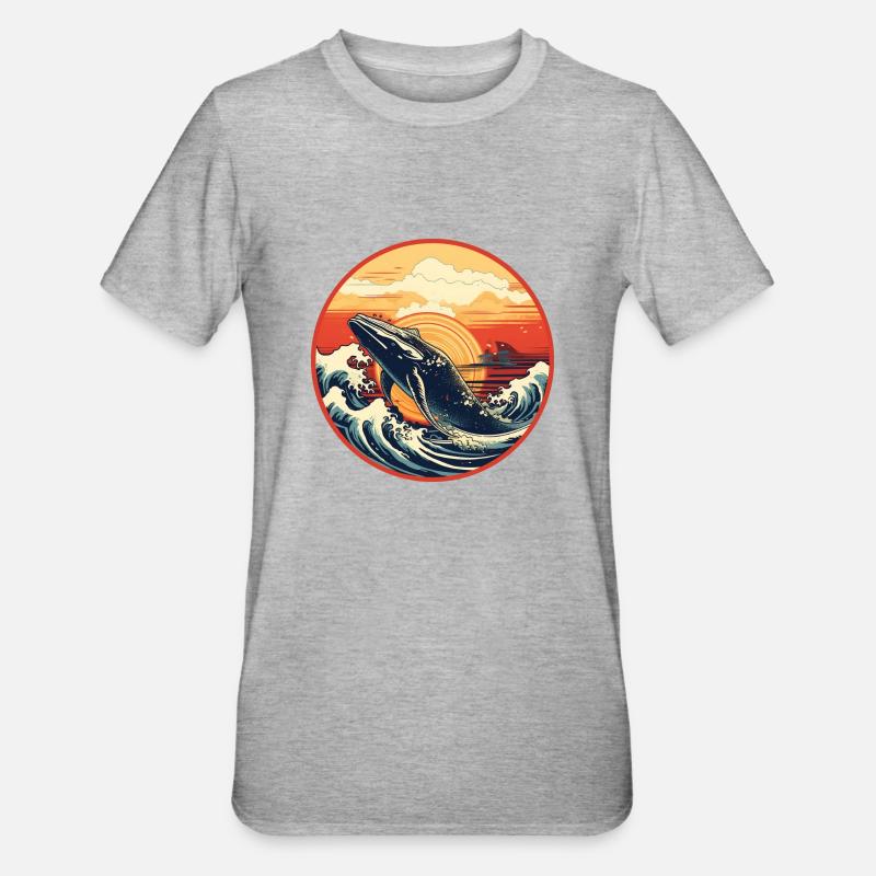 Wal Ukiyo-e 2 - Unisex Polycotton T-Shirt - Grau meliert