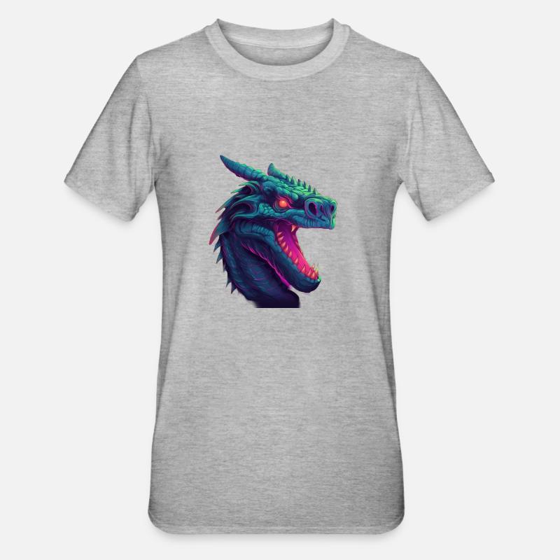 Dragonwave Ein Synthwave-Drachenabenteuer - Unisex Polycotton T-Shirt - Grau meliert