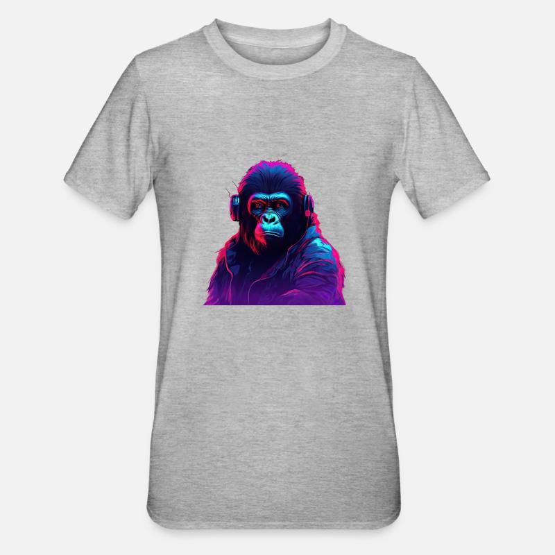 Synthwave-Neon-Beats eines Gorillas - Unisex Polycotton T-Shirt - Grau meliert