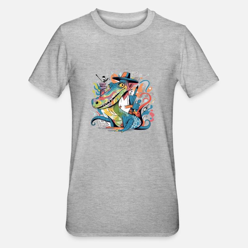 Izidi, der Alligator - Unisex Polycotton T-Shirt - Grau meliert