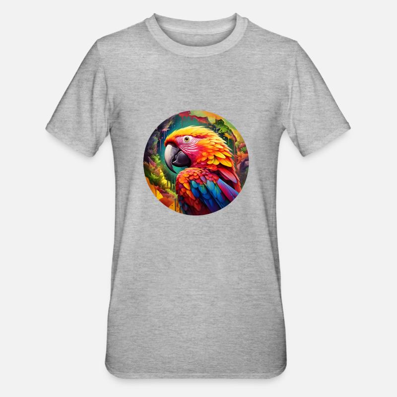 Regenbogen-Papagei - Unisex Polycotton T-Shirt - Grau meliert