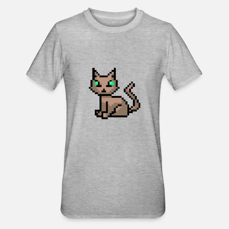 Katze Pixelart Pixel - Unisex Polycotton T-Shirt - Grau meliert