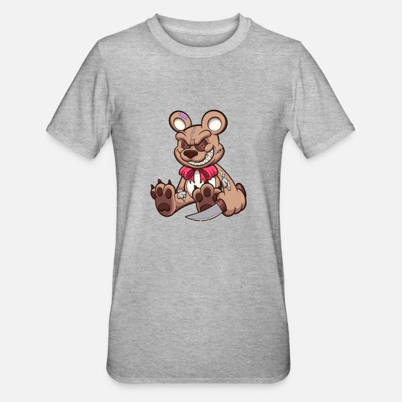 Evil Teddy Bear - Unisex Polycotton T-Shirt - heather grey