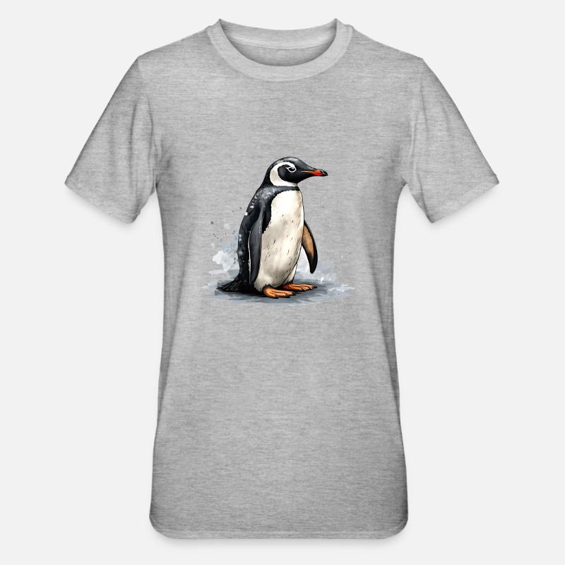Pinguin auf Eisscholle - Unisex Polycotton T-Shirt - Grau meliert