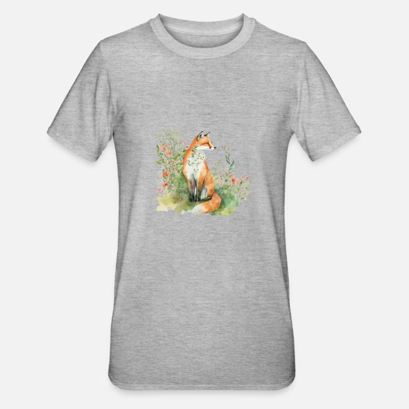 Fuchs in der Wiese - Unisex Polycotton T-Shirt - Grau meliert