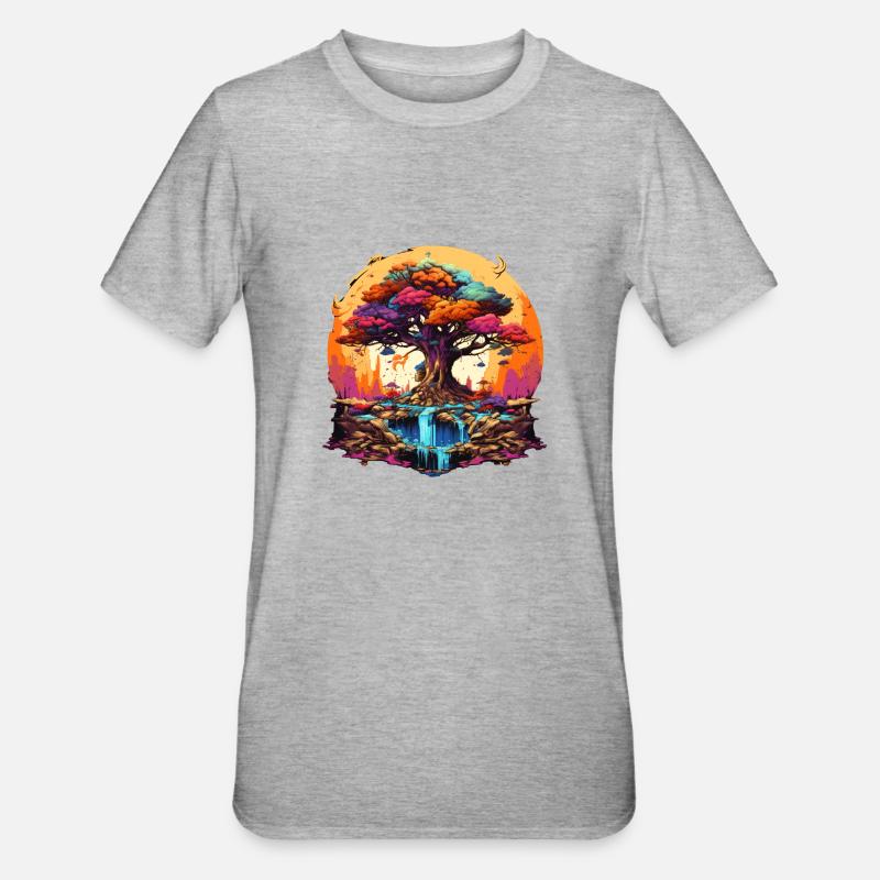 Herbstlicher Lebensbaum - Unisex Polycotton T-Shirt - Grau meliert