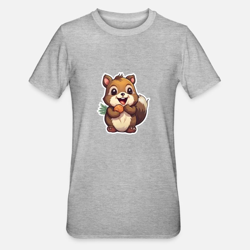 Écureuil mignon avec noix - T-shirt polycoton Unisexe - gris chiné