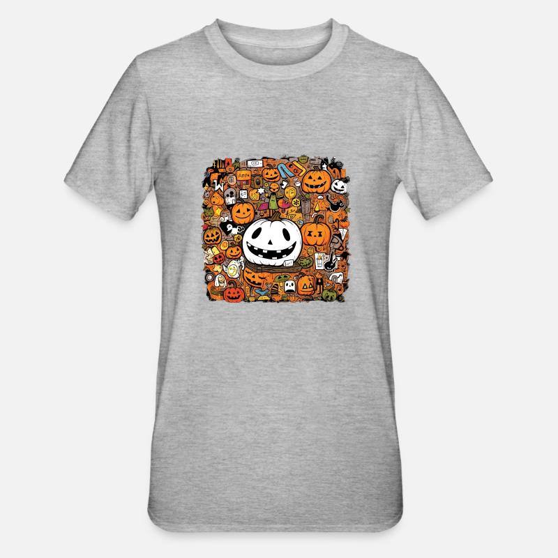 Multi pattern halloween pumpkin - Unisex Polycotton T-Shirt - heather grey