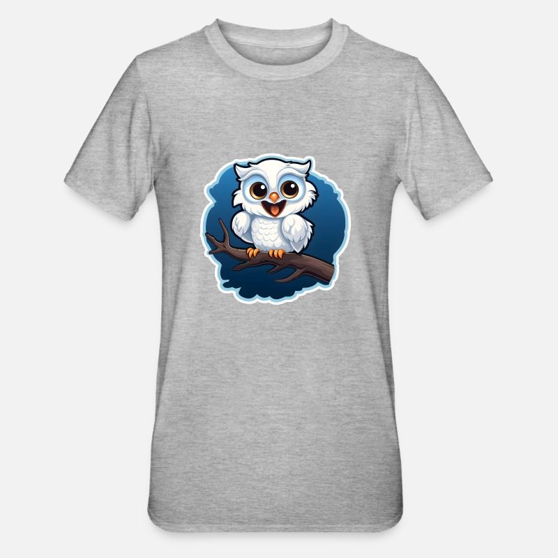 Eule auf einem Ast - Unisex Polycotton T-Shirt - Grau meliert