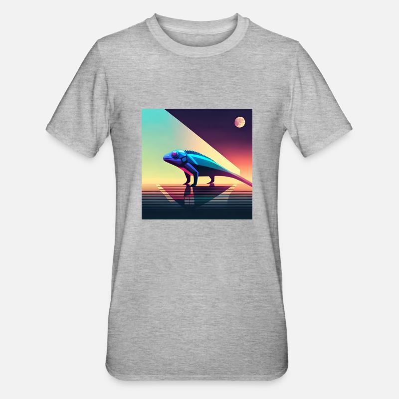Leo das Chamäleon - Reptilien-Eidechsen-Illustrationskunst - Unisex Polycotton T-Shirt - Grau meliert