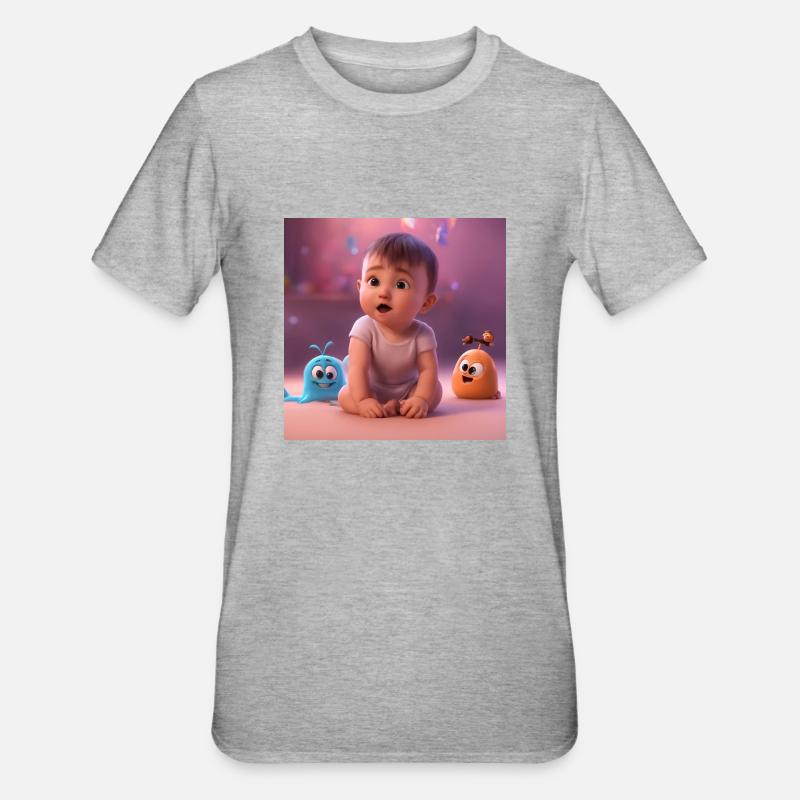 bébé mignon avec des créatures - T-shirt polycoton Unisexe - gris chiné
