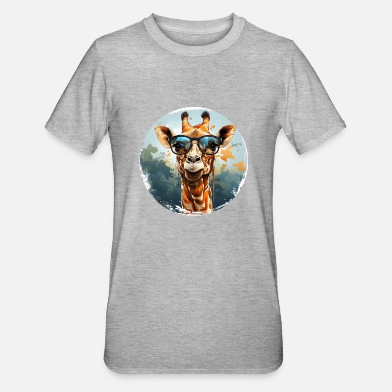 Girafe hipster animale avec des lunettes de soleil drôle - T-shirt polycoton Unisexe - gris chiné