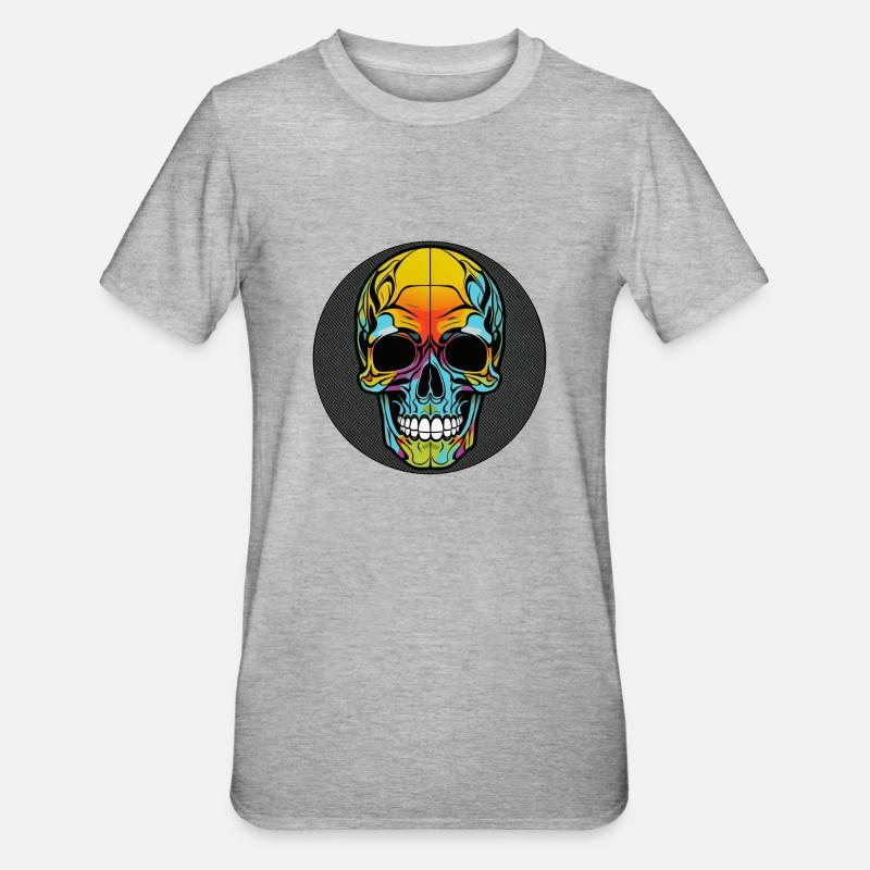 Skull bunt mit rand - Unisex Polycotton T-Shirt - Grau meliert