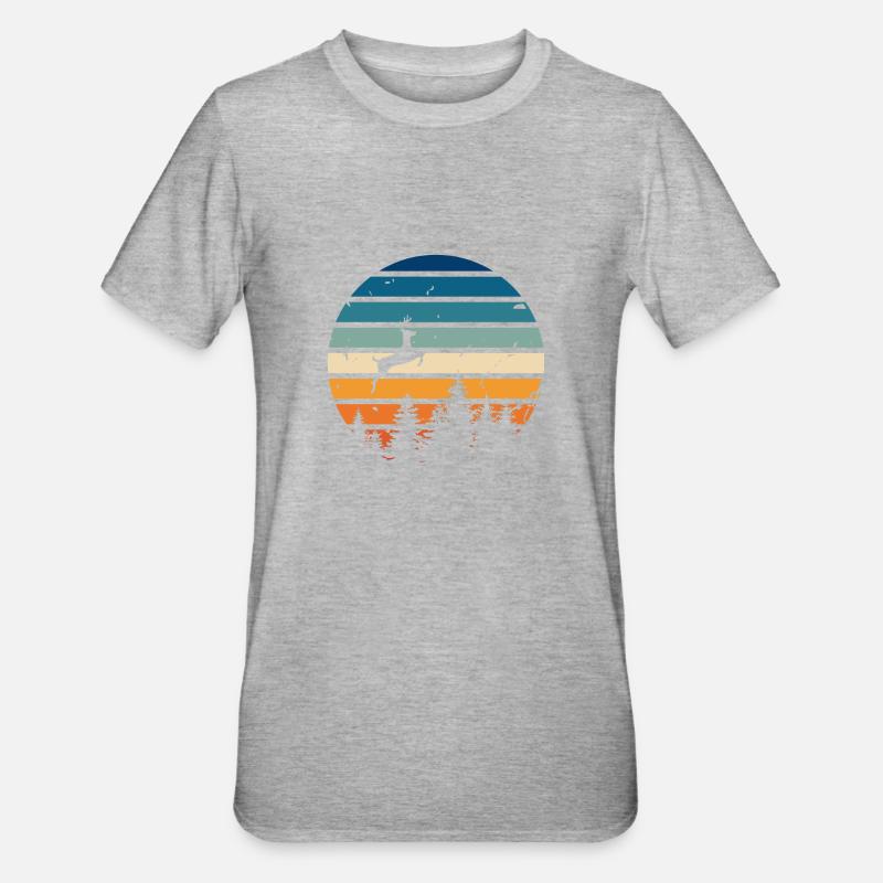 Cerf rétro - T-shirt polycoton Unisexe - gris chiné
