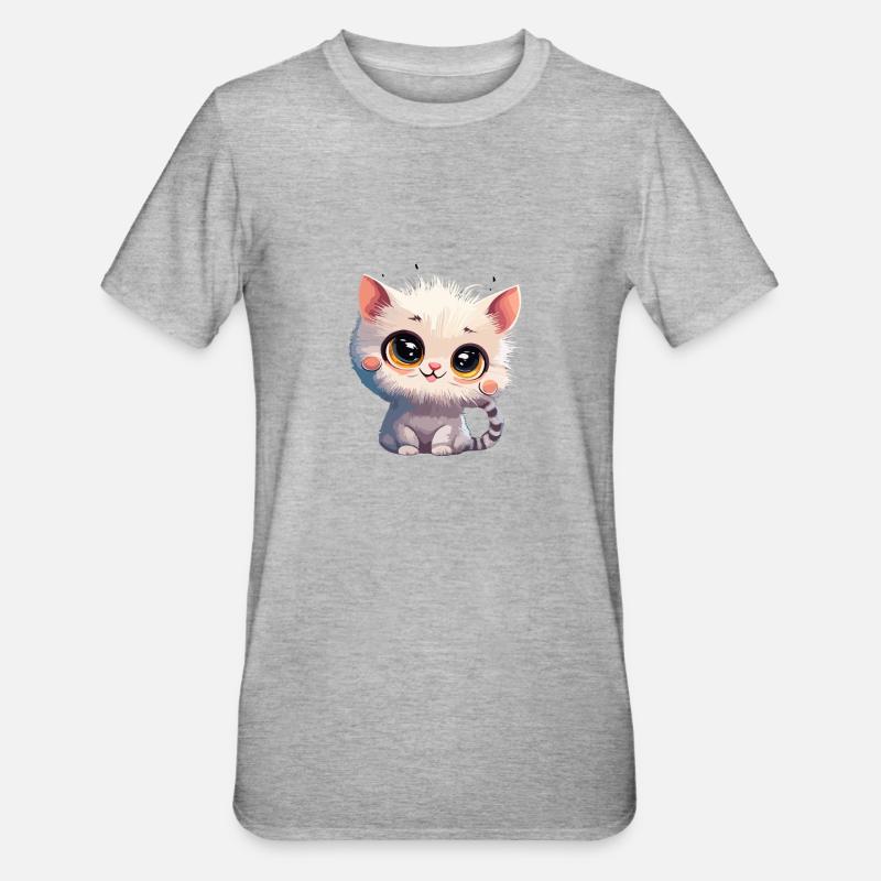 Chaton blanc mignon - T-shirt polycoton Unisexe - gris chiné