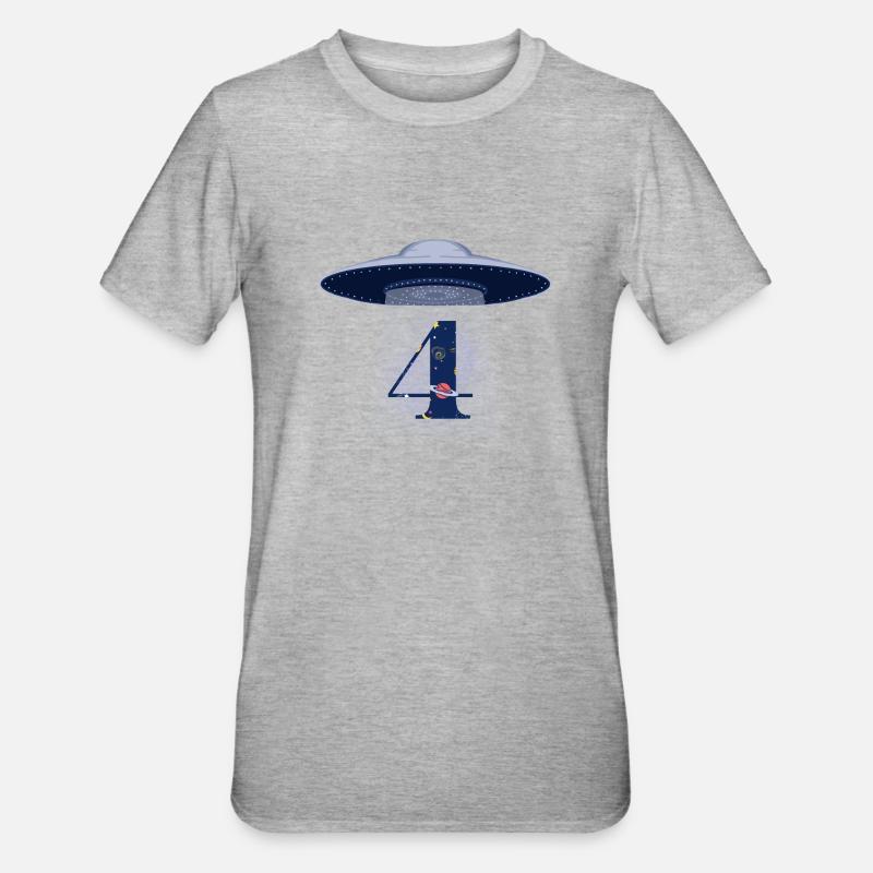 4e anniversaire ufo attaque - T-shirt polycoton Unisexe - gris chiné